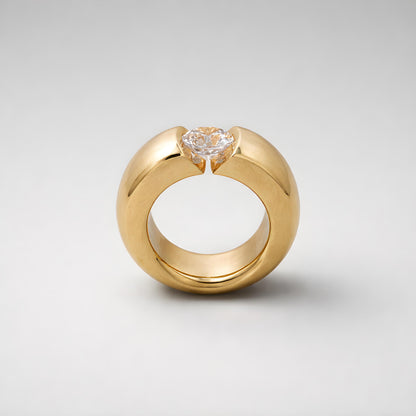 Thick Band Moissanite Ring: Wide Gold Statement Ring for Women