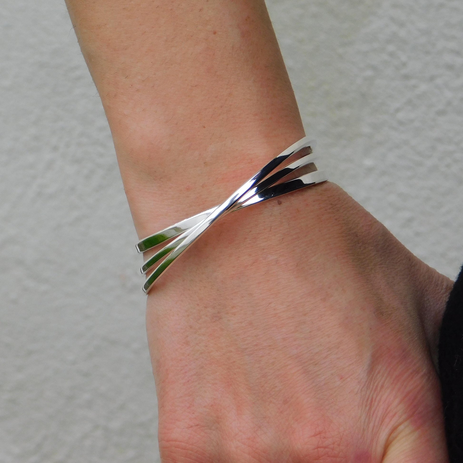 Triple Bracelet For Women: Multi Layer Wristlet, Modern Silver Cuff