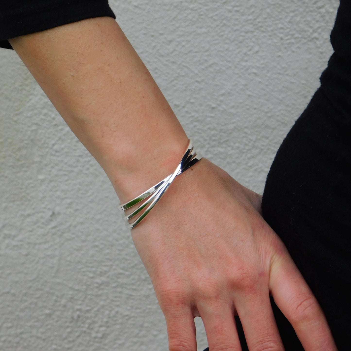 Triple Bracelet For Women: Multi Layer Wristlet, Modern Silver Cuff