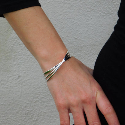 Triple Bracelet For Women: Multi Layer Wristlet, Modern Silver Cuff