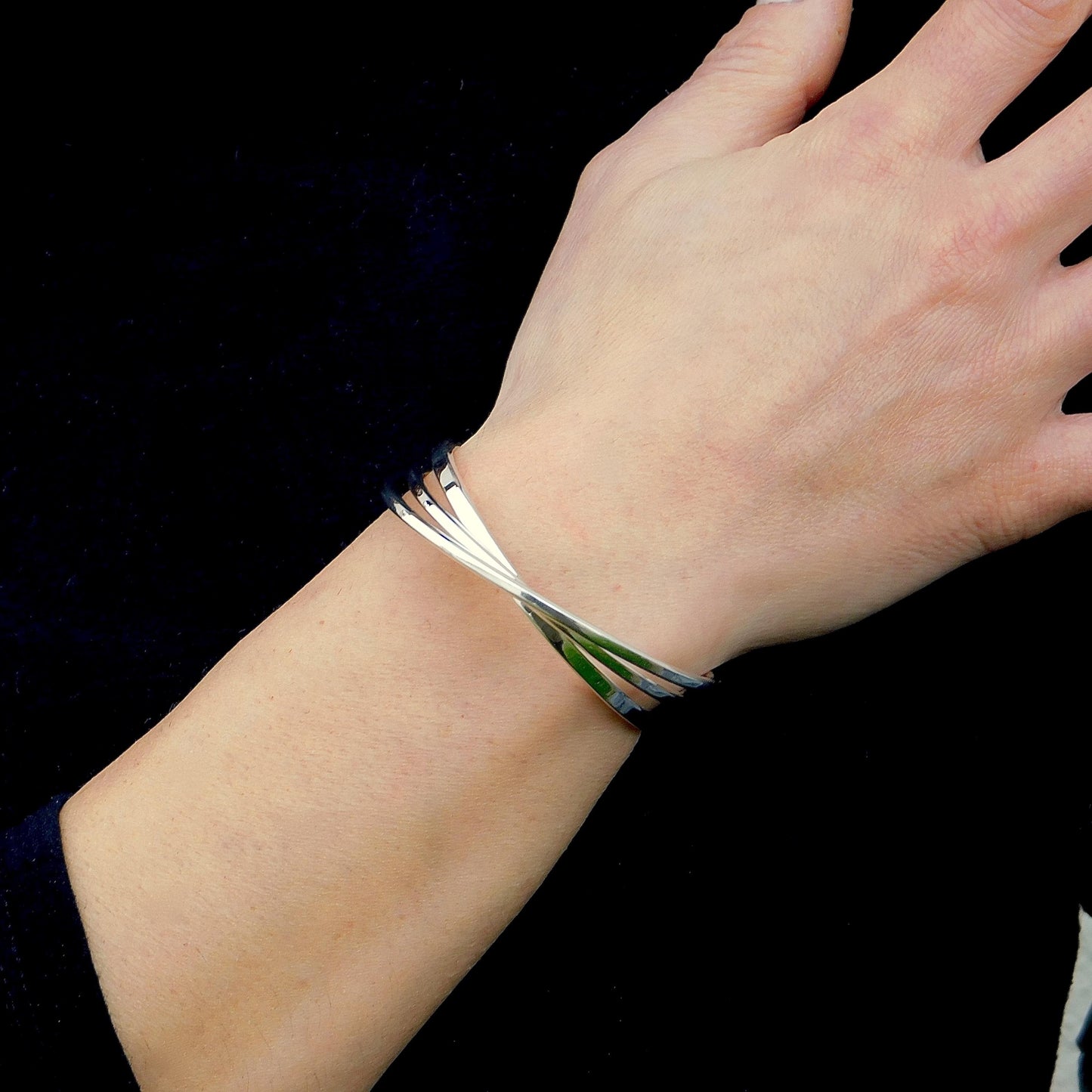 Triple Bracelet For Women: Multi Layer Wristlet, Modern Silver Cuff