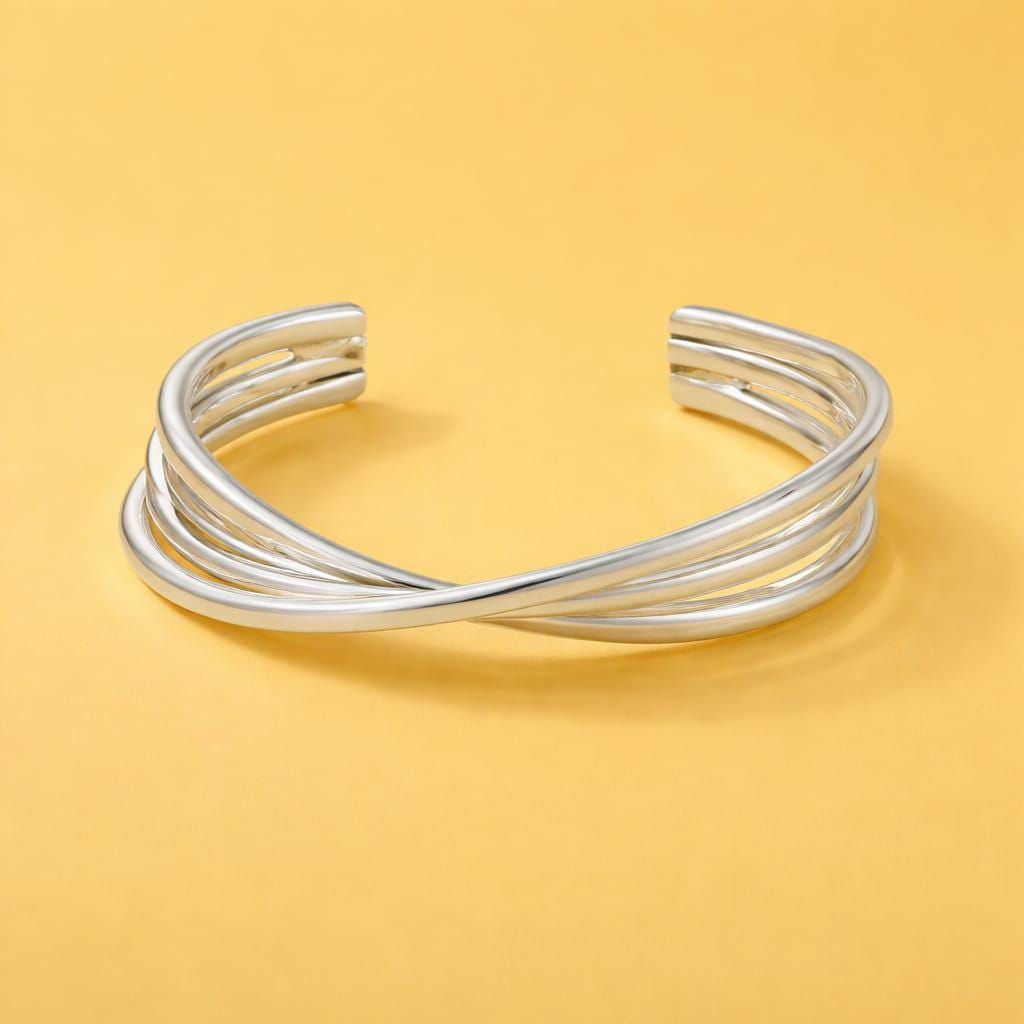 Triple Bracelet For Women: Multi Layer Wristlet, Modern Silver Cuff