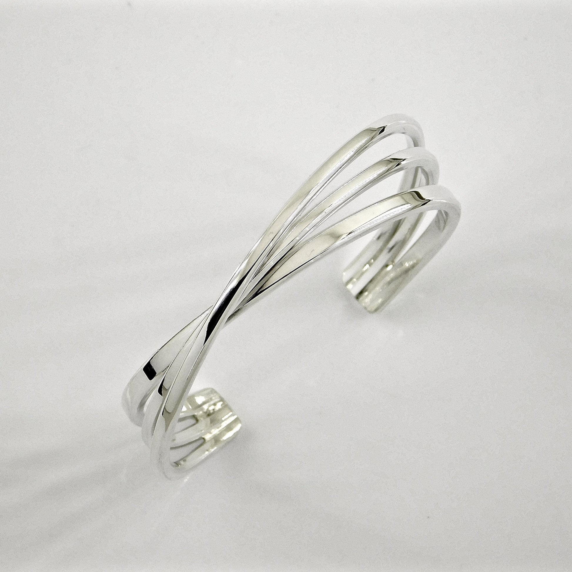 Triple Bracelet For Women: Multi Layer Wristlet, Modern Silver Cuff