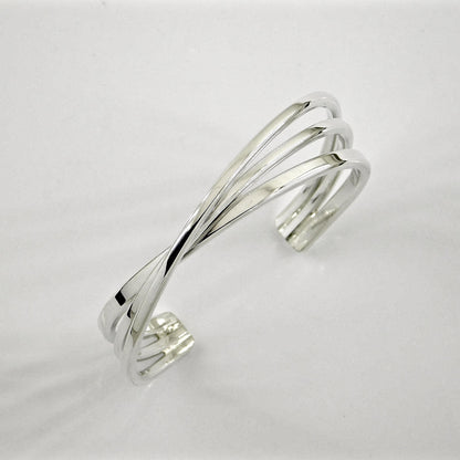 Triple Bracelet For Women: Multi Layer Wristlet, Modern Silver Cuff