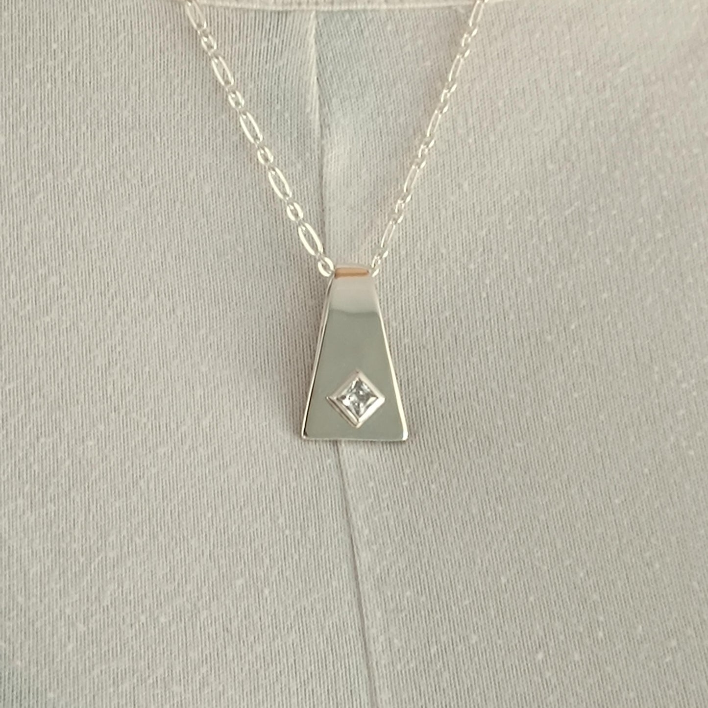 Geometric Pendant Necklace, Modern Minimalist Statement Necklace for Women, Architectural Silver Jewelry