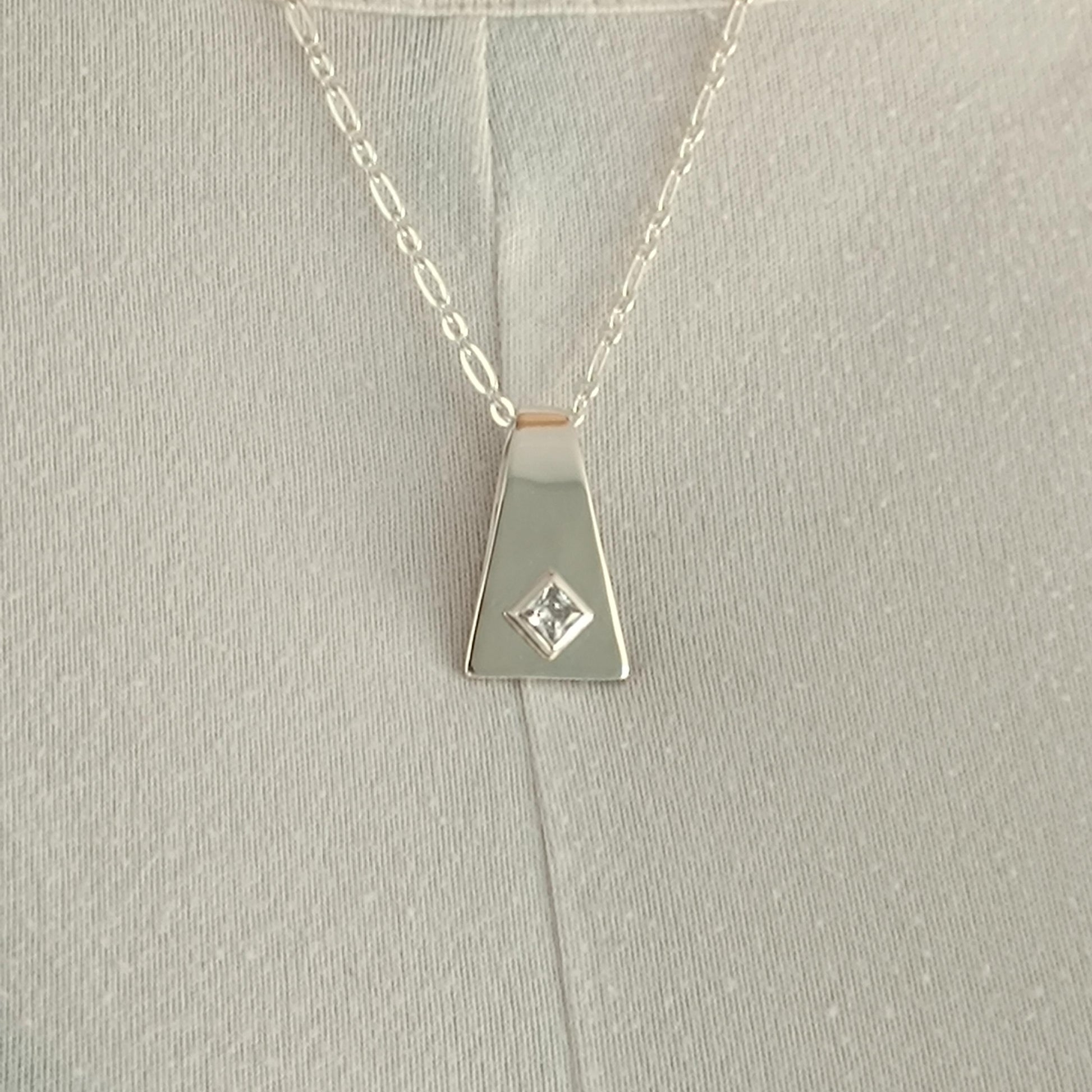 Geometric Pendant Necklace, Modern Minimalist Statement Necklace for Women, Architectural Silver Jewelry