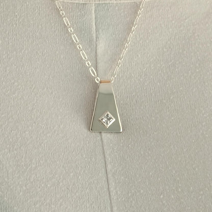 Geometric Pendant Necklace, Modern Minimalist Statement Necklace for Women, Architectural Silver Jewelry