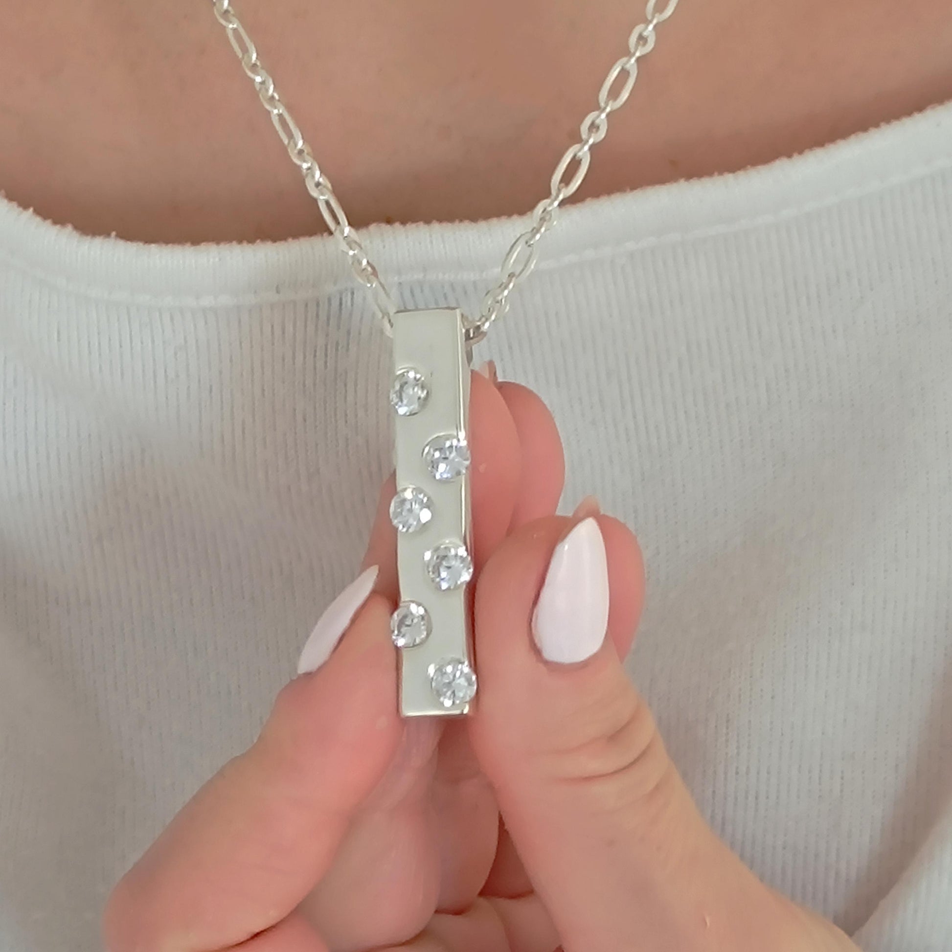Multi gemstone Silver Bar Necklace, Modern Minimalist Pendant, Sparkling Gemstone Jewelry