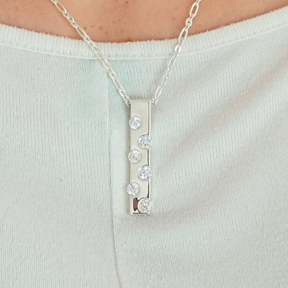Multi gemstone Silver Bar Necklace, Modern Minimalist Pendant, Sparkling Gemstone Jewelry