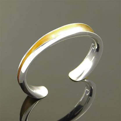 Minimalist Two-Tone Cuff Bracelet – Brushed Gold & Polished Silver Open Bangle