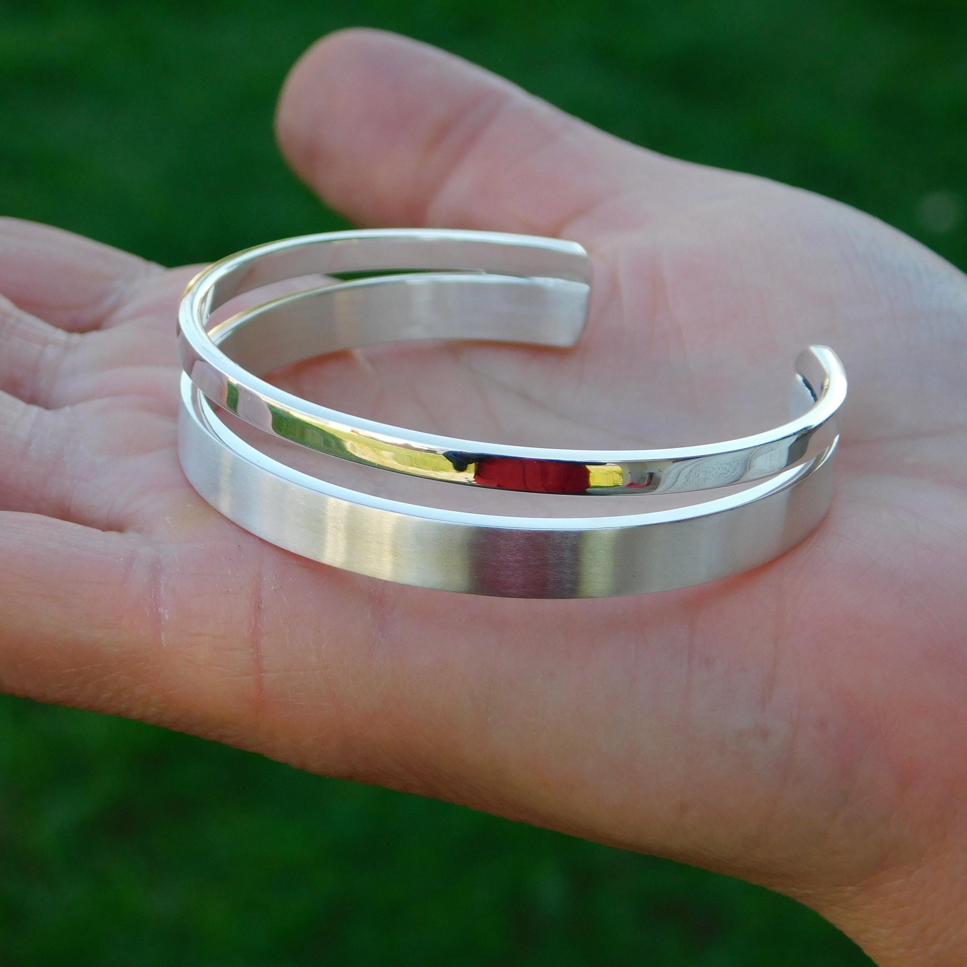 Minimalist Double Cuff Bracelet – AG950 Silver Brushed Bangle