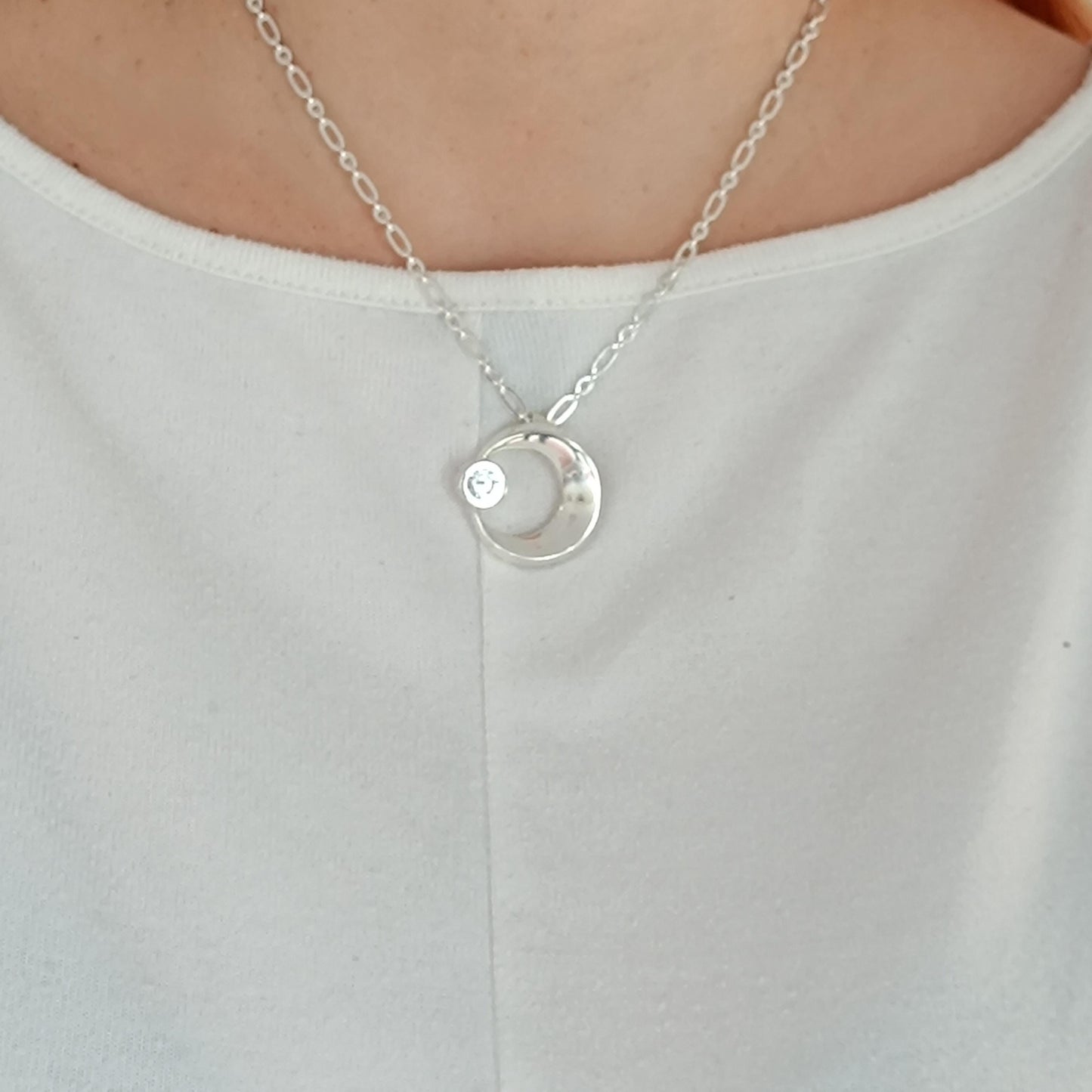 Silver Crescent Moon Necklace, 1ct Moissanite Pendant, Celestial Statement Jewelry
