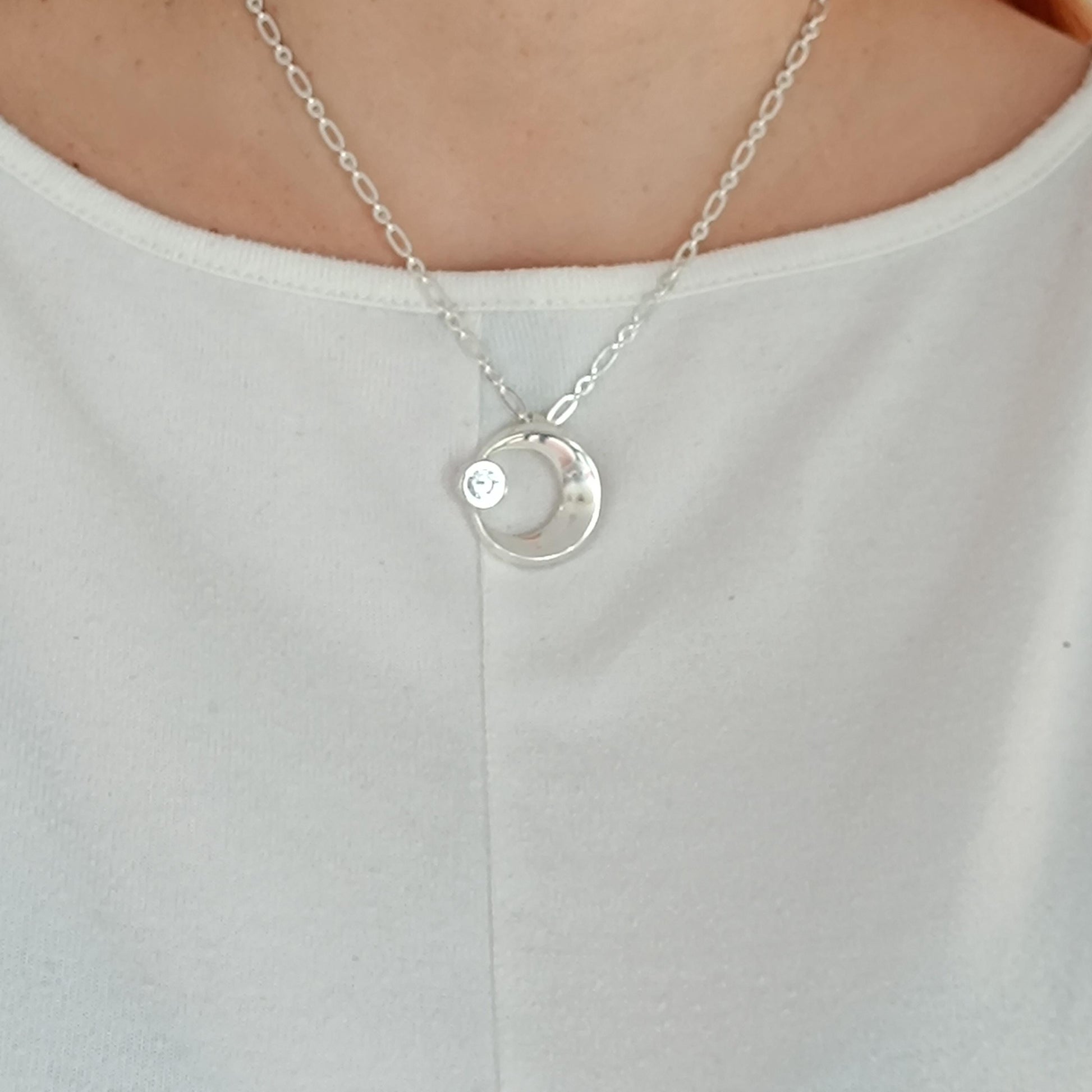Silver Crescent Moon Necklace, 1ct Moissanite Pendant, Celestial Statement Jewelry