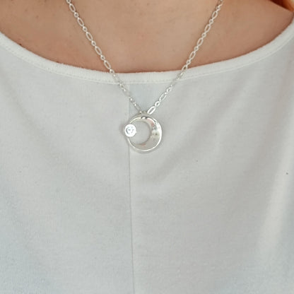 Silver Crescent Moon Necklace, 1ct Moissanite Pendant, Celestial Statement Jewelry