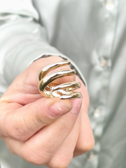 Statement Ring for Women: Wide Multiple Band Gold Plated