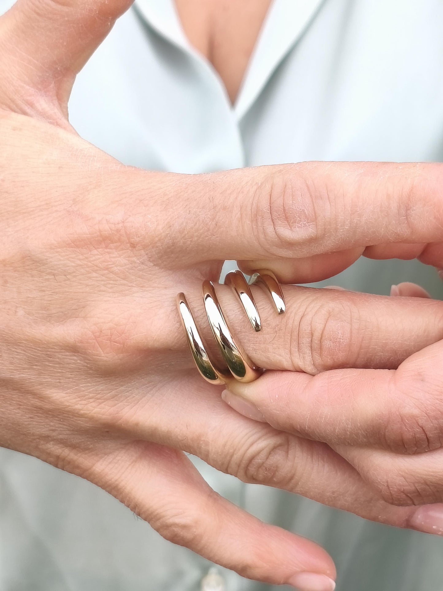 Statement Ring for Women: Wide Multiple Band Gold Plated
