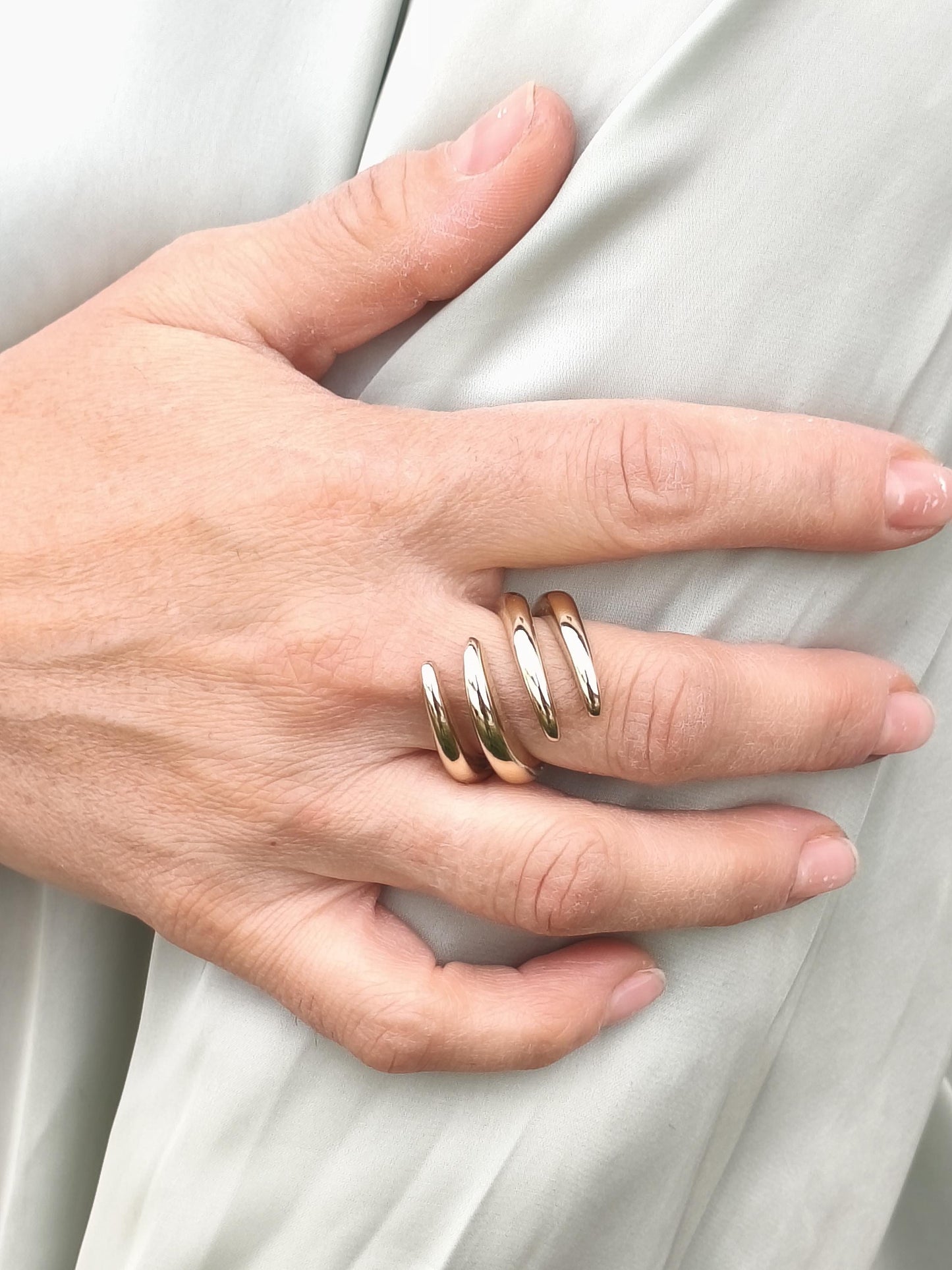 Statement Ring for Women: Wide Multiple Band Gold Plated