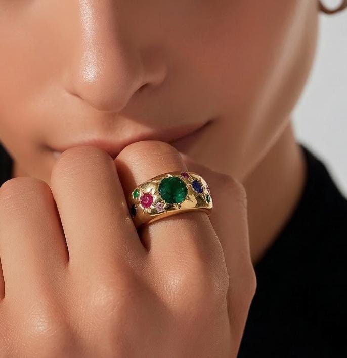 Gypsy Ring Gold plated: Multiple Gemstones Ring, Statement Ring for Women