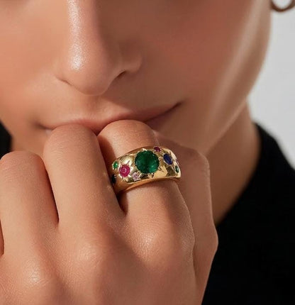 Gypsy Ring Gold plated: Multiple Gemstones Ring, Statement Ring for Women