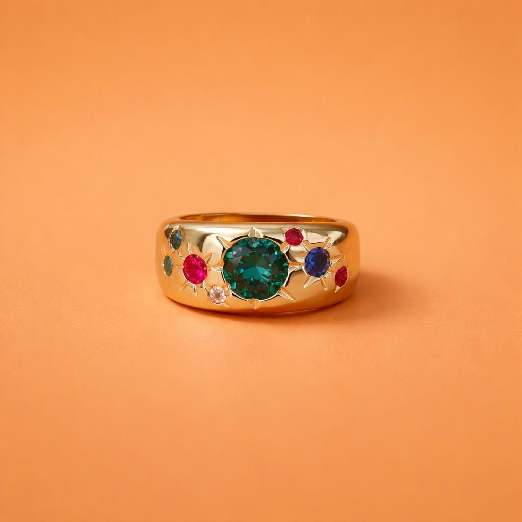 Gypsy Ring Gold plated: Multiple Gemstones Ring, Statement Ring for Women
