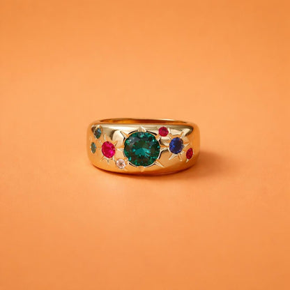 Gypsy Ring Gold plated: Multiple Gemstones Ring, Statement Ring for Women