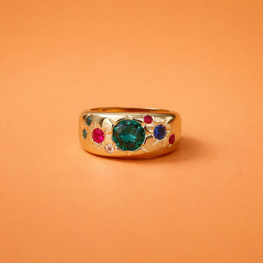 Gypsy Ring Gold plated: Multiple Gemstones Ring, Statement Ring for Women