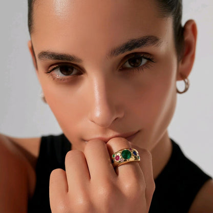 Gypsy Ring Gold plated: Multiple Gemstones Ring, Statement Ring for Women