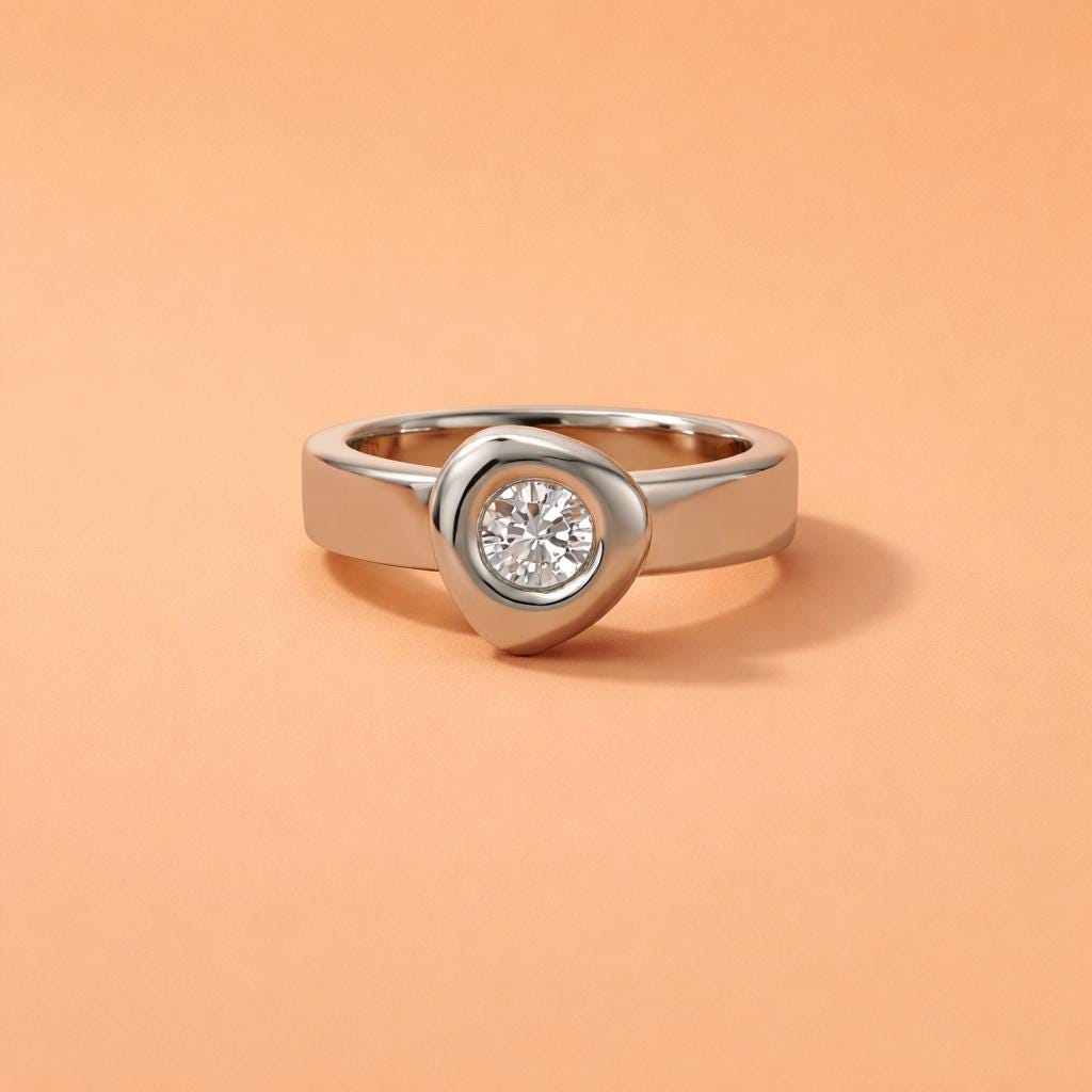 Moissanite Engagement Ring: Palladium coated AG950 Sterling Silver Solitaire