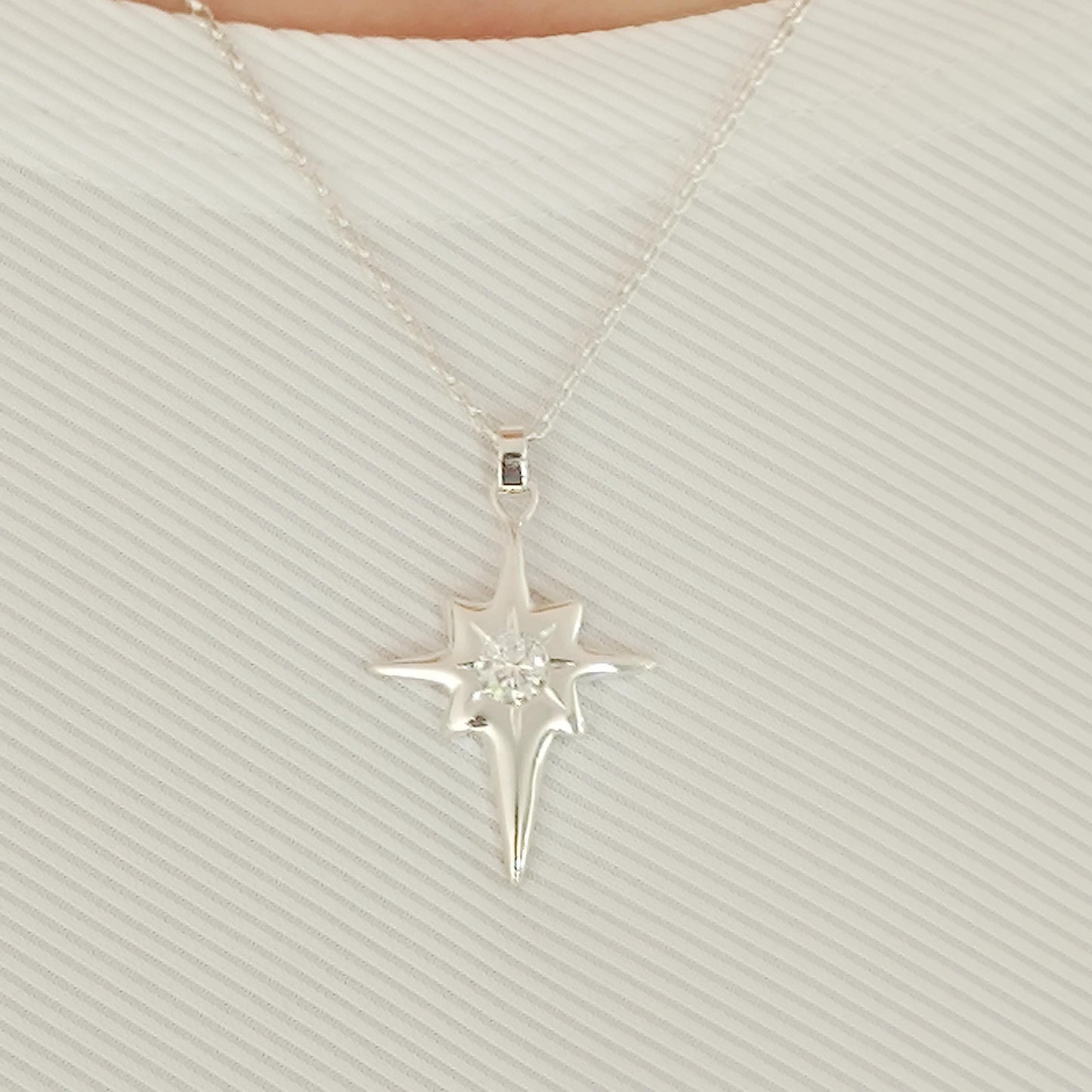 Moissanite Star Cross Pendant, Silver 950 Celestial Necklace, Minimalist Luxury Jewelry