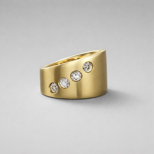 Statement Ring: Chunky Asymmetrical Band, Gold Plated, Birthstones Jewelry