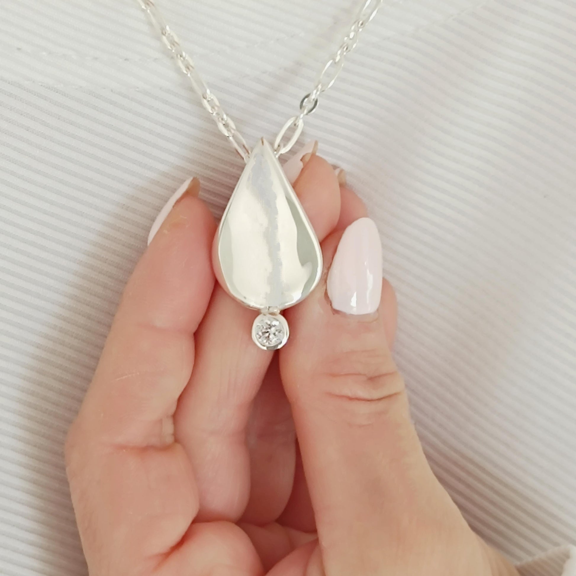Teardrop Moissanite Necklace, Minimalist Pendant Silver AG950, Luxury Chain