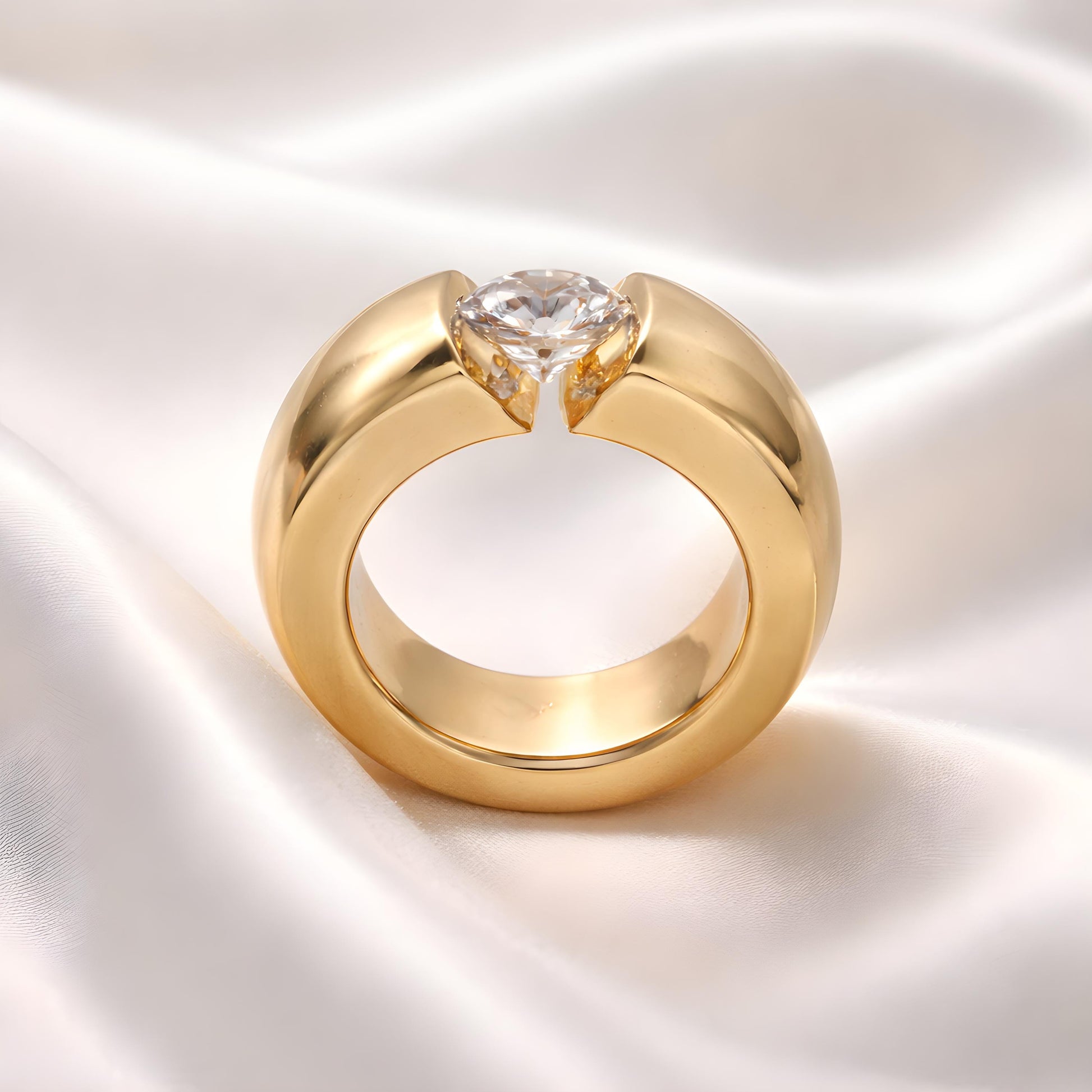Thick Band Moissanite Ring: Wide Gold Statement Ring for Women