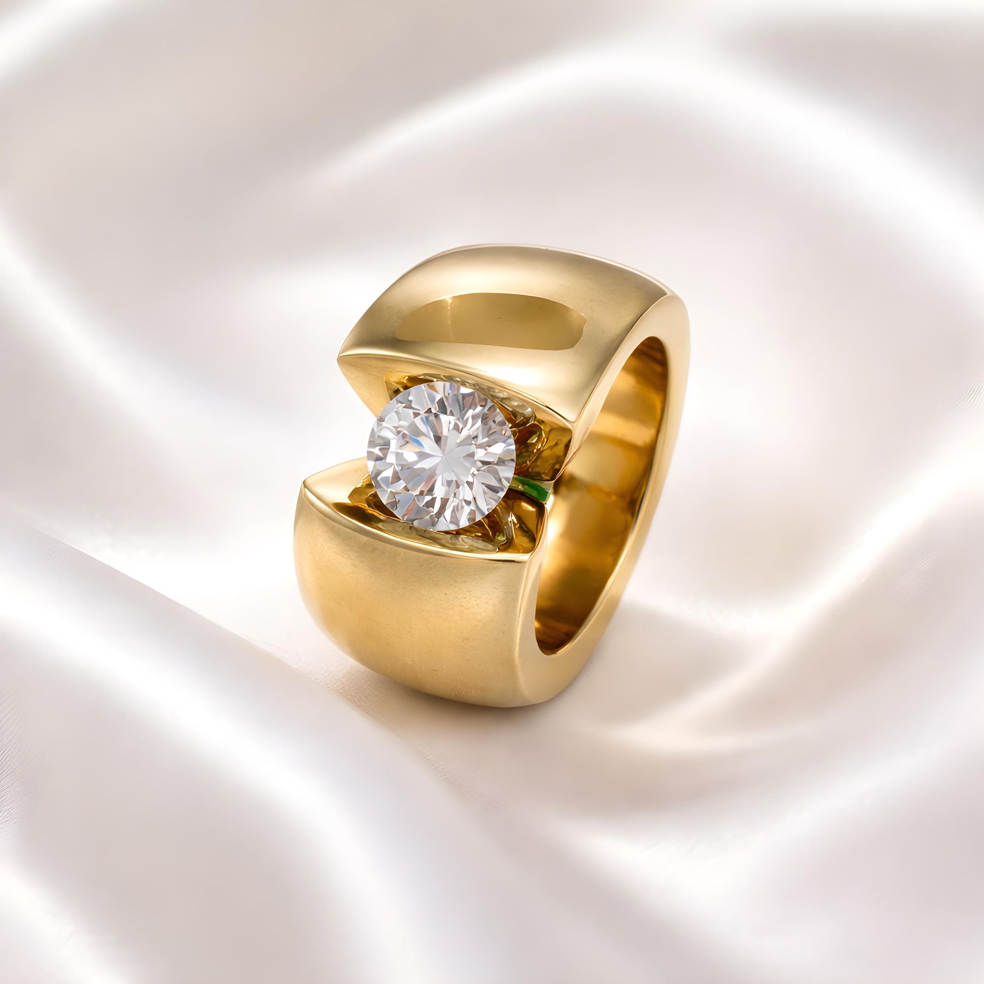 Thick Band Moissanite Ring: Wide Gold Statement Ring for Women
