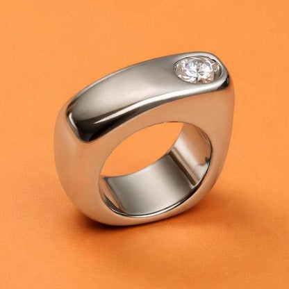 Moissanite Statement Ring: Stainless Steel Offset Design