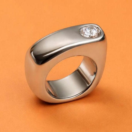 Moissanite Statement Ring: Stainless Steel Offset Design