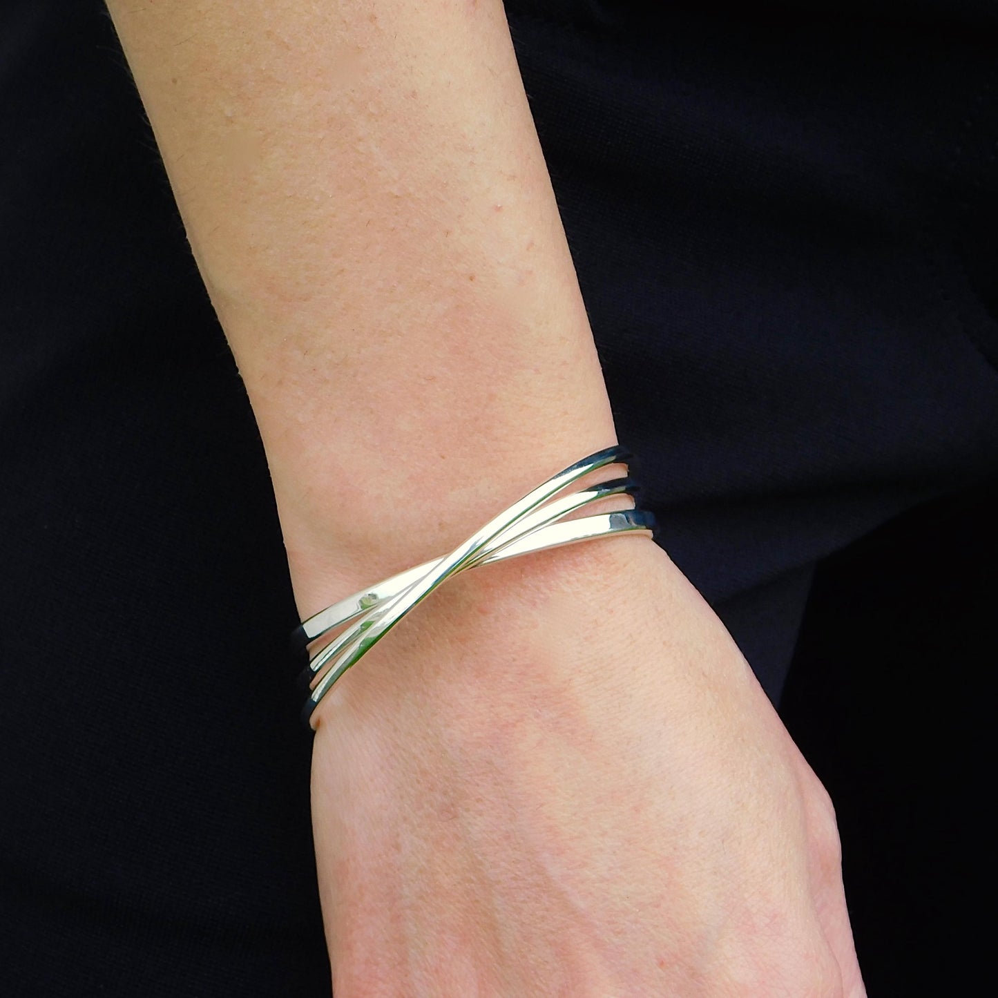 Triple Bracelet For Women: Multi Layer Wristlet, Modern Silver Cuff