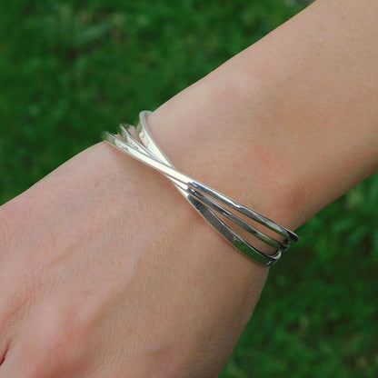 Triple Bracelet For Women: Multi Layer Wristlet, Modern Silver Cuff