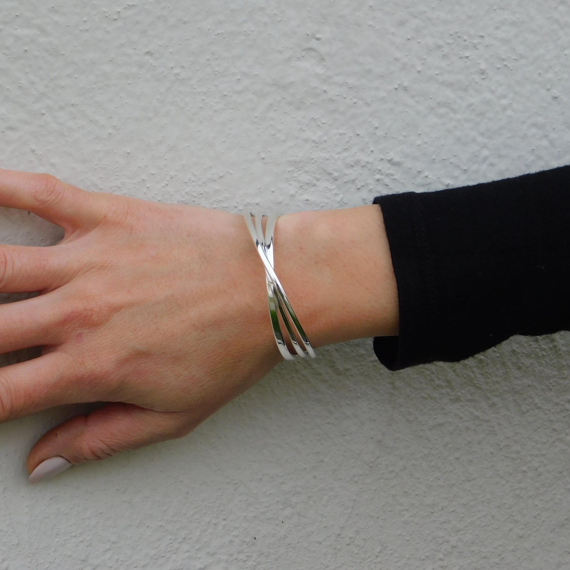 Triple Bracelet For Women: Multi Layer Wristlet, Modern Silver Cuff