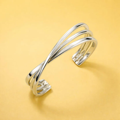 Triple Bracelet For Women: Multi Layer Wristlet, Modern Silver Cuff