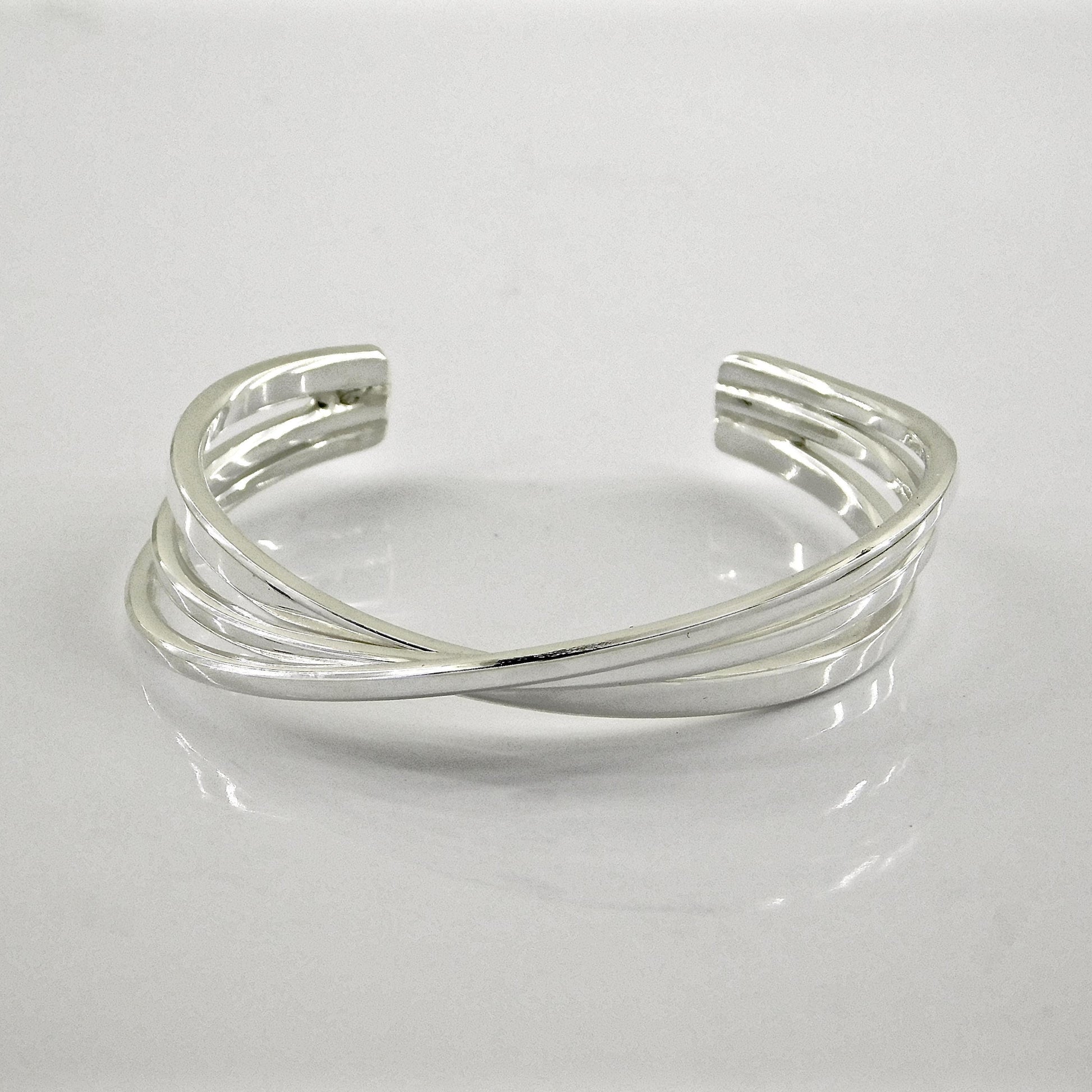 Triple Bracelet For Women: Multi Layer Wristlet, Modern Silver Cuff