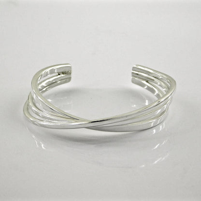 Triple Bracelet For Women: Multi Layer Wristlet, Modern Silver Cuff