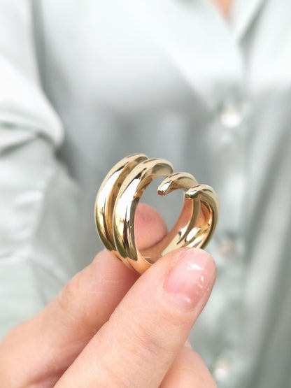 Statement Ring for Women: Wide Multiple Band Gold Plated