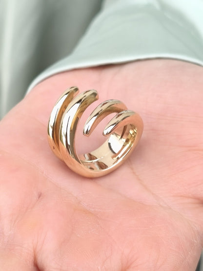 Statement Ring for Women: Wide Multiple Band Gold Plated
