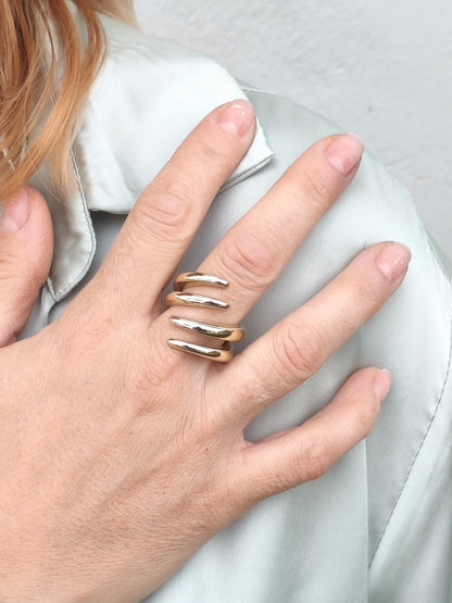 Statement Ring for Women: Wide Multiple Band Gold Plated