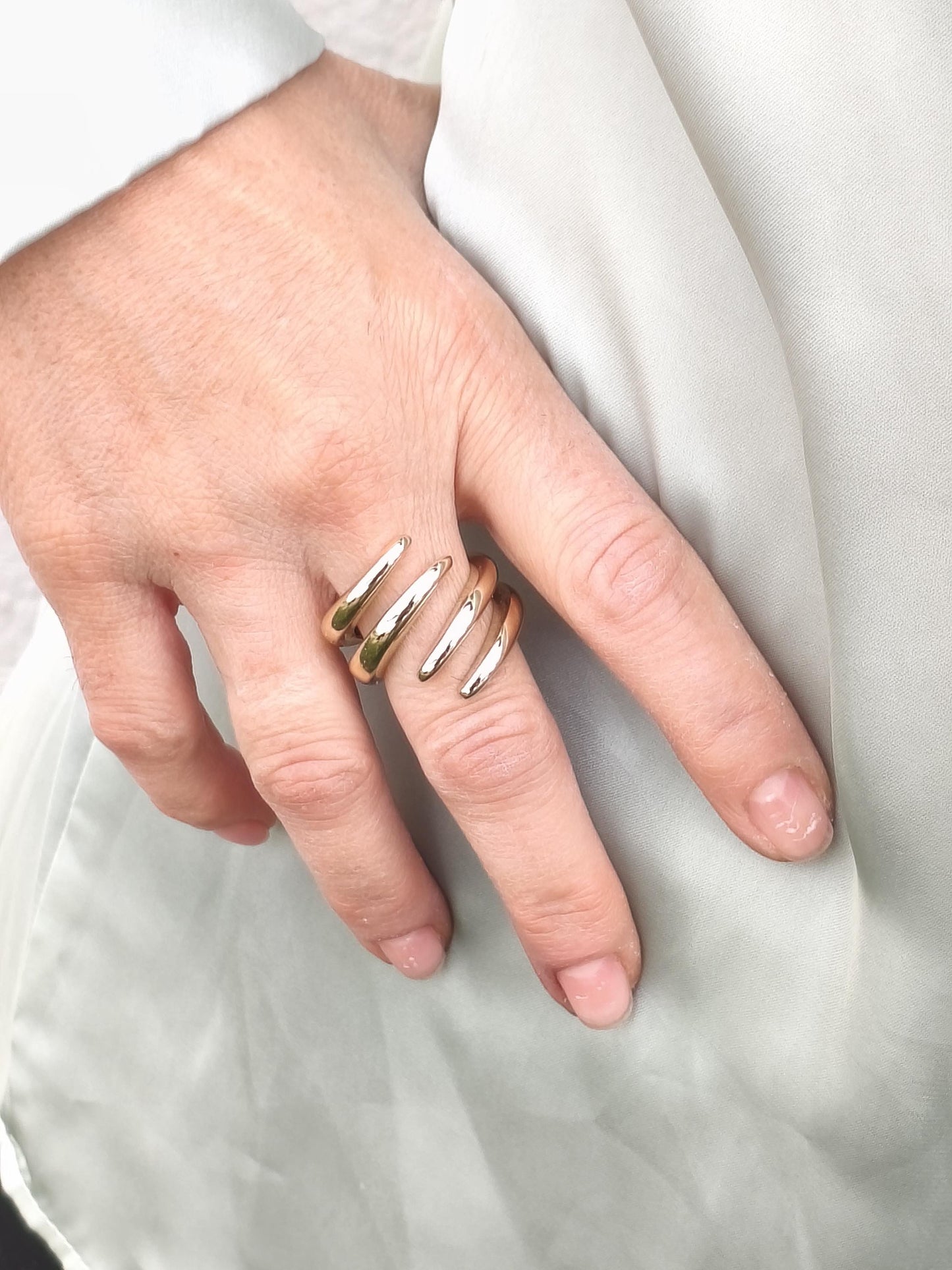 Statement Ring for Women: Wide Multiple Band Gold Plated