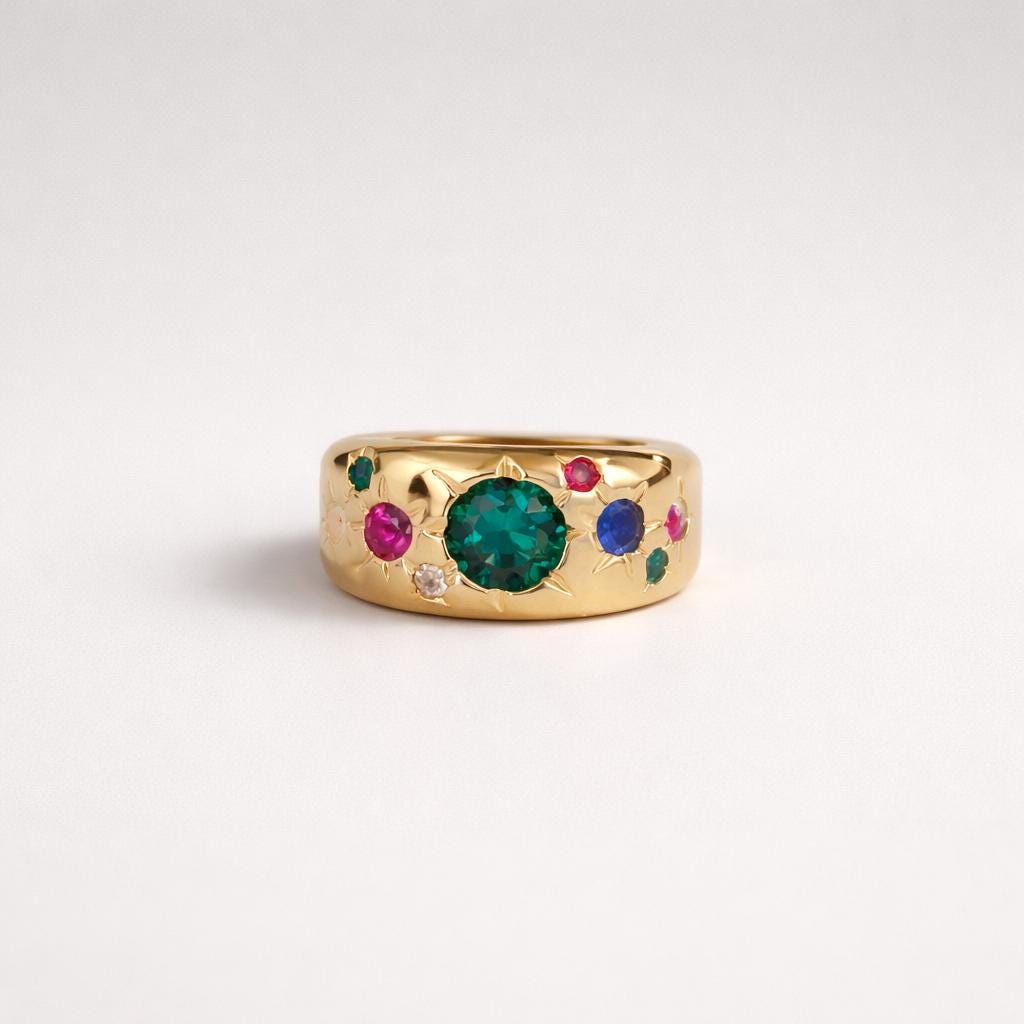 Gypsy Ring Gold plated: Multiple Gemstones Ring, Statement Ring for Women