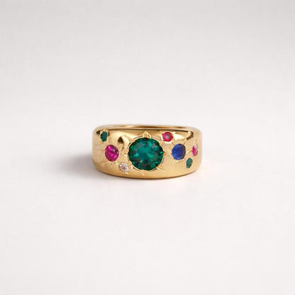 Gypsy Ring Gold plated: Multiple Gemstones Ring, Statement Ring for Women