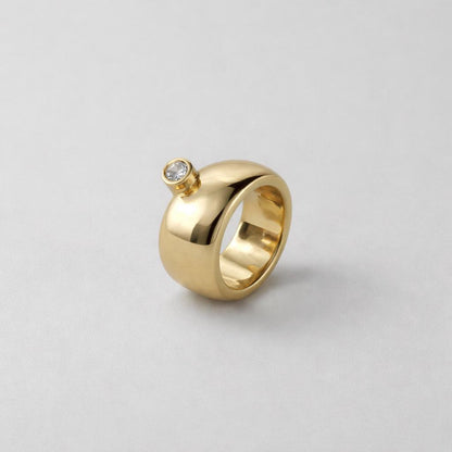 Wedding Ring: Wide Band For Men And Women, Offset Diamond, Gold Plated
