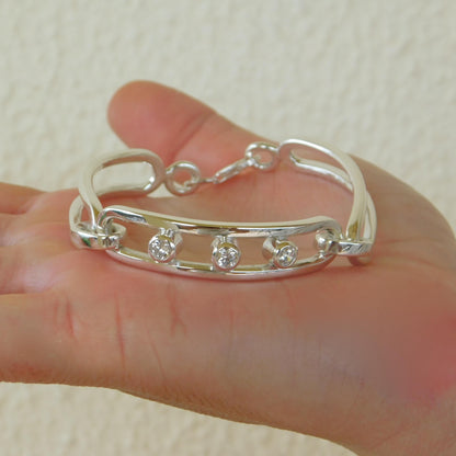Large Linked Bracelet, Link Cuff Wristlet with Moissanites