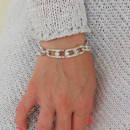 Large Linked Bracelet, Link Cuff Wristlet with Moissanites
